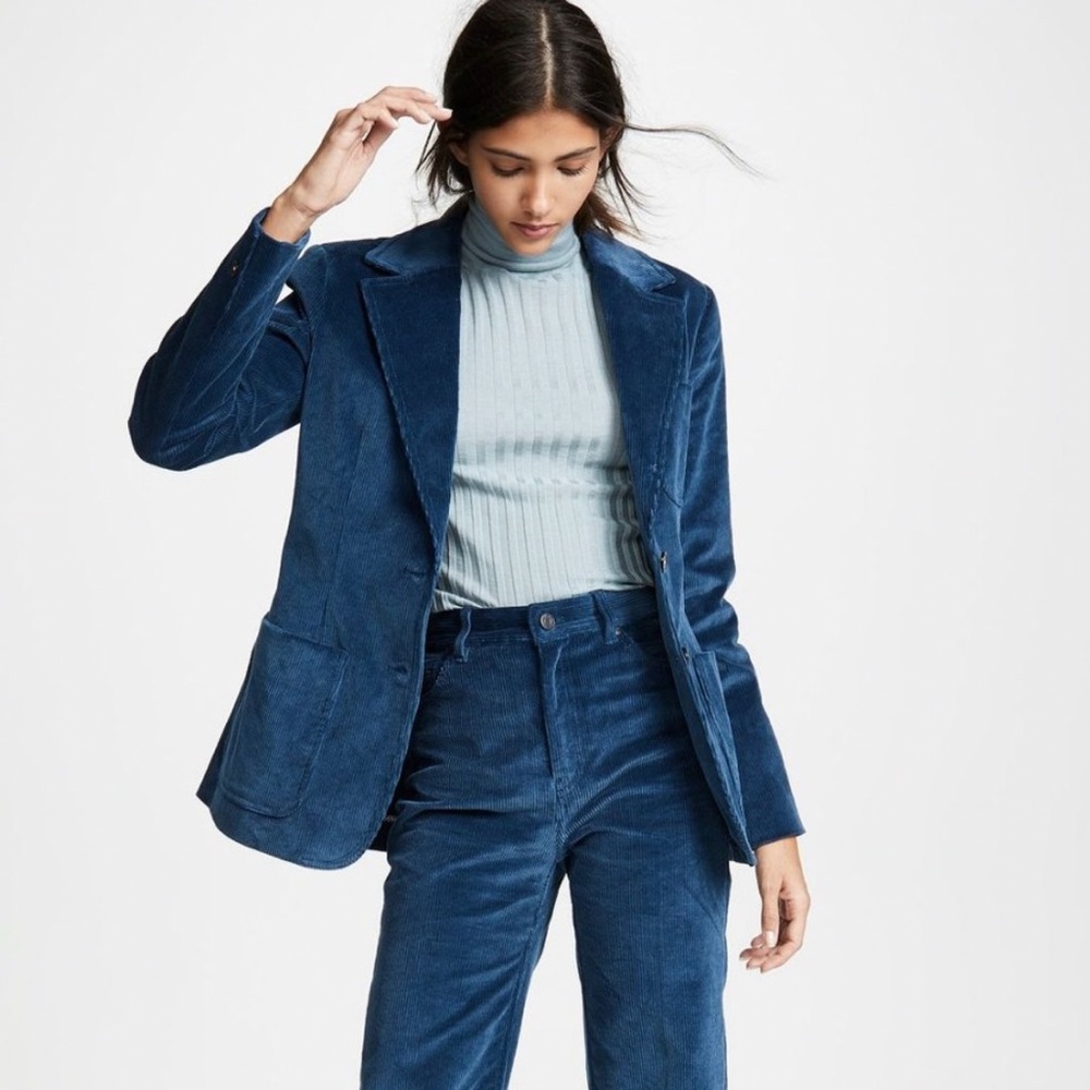 La Vie Rebecca Taylor Corduroy Jacket Blue Blazer Sz med